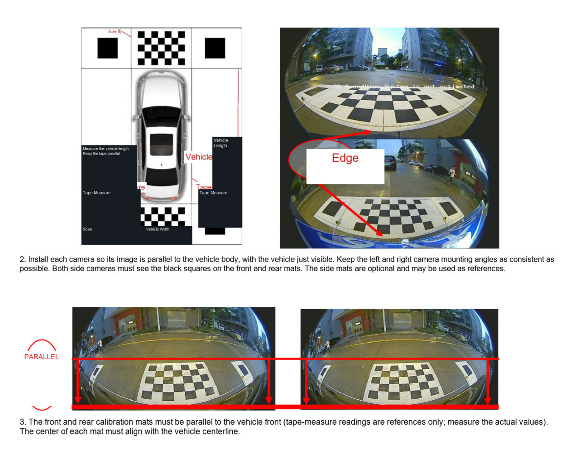 Calibration mat layout and camera alignment around the vehicle