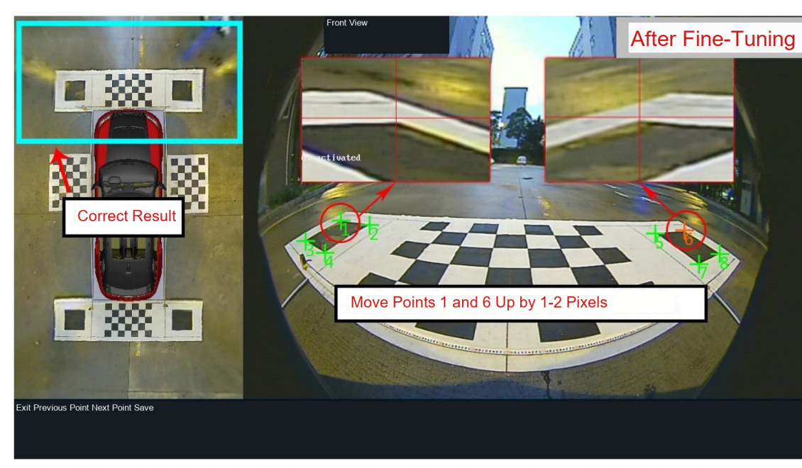 Front-view calibration mat corners aligned after fine-tuning